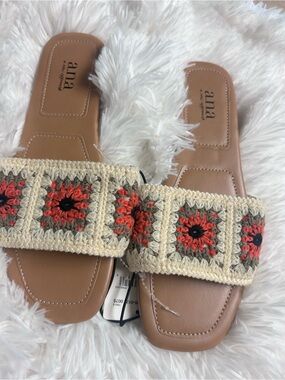 a.n.a Crochet Strap Sandal - Ivory new Grannies Core slip on